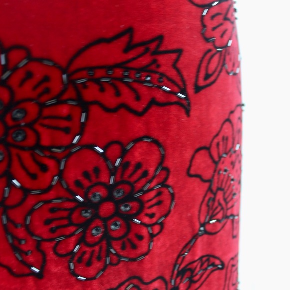 Muse Red Velvet Black Beaded Fringe Midi or Maxi Skirt 4 - Picture 3 of 8
